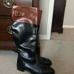 Saks Fifth Avenue Vero Cuoio Black and Brown Leather  Knee- High Riding Boots